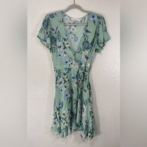 ASTR the Label Green Floral Print True Wrap Mini Dress Women’s Medium Summer